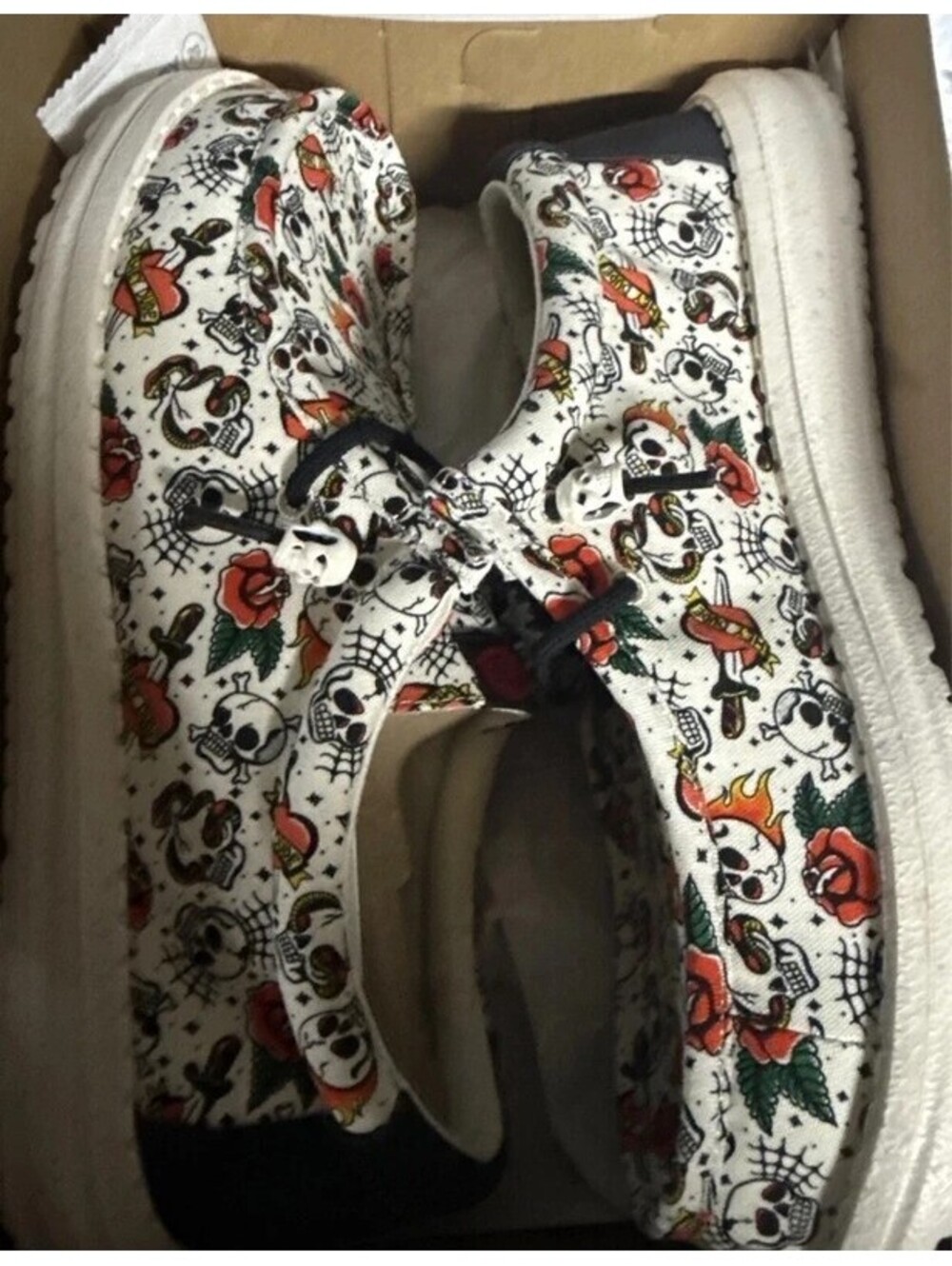 Men's HeyDude Wally Tattoo Skulls - White/Multi. Men 9/ Women’s 11 Brand new